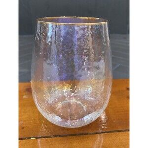Anthropologie Zaza Lustered Stemless Wine Glass Gold Trim